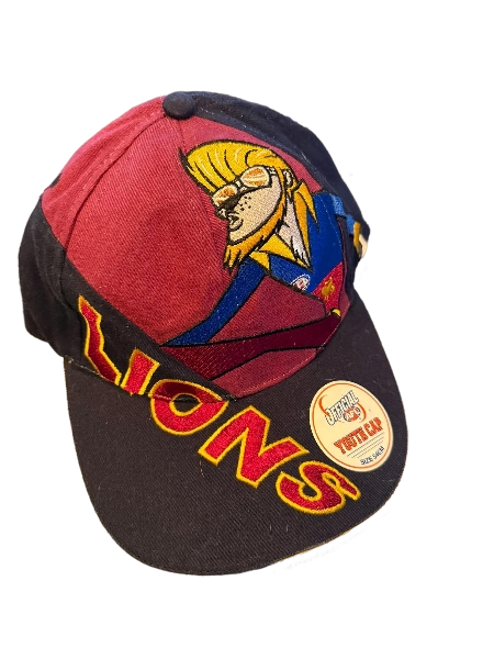 Official Brisbane Lions AFL youth football cap by Pro Star, featuring team logo and adjustable strap, in blue and gold colors