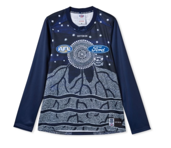 Geelong Cats 2023 Official AFL Indigenous Guernsey Long Sleeve Adult